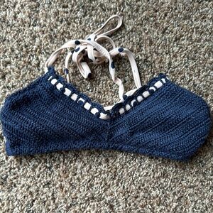 Xhilaration Navy and Cream Crochet Bikini Top